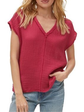 Michael Stars Relaxed V-Neck Top in Berry